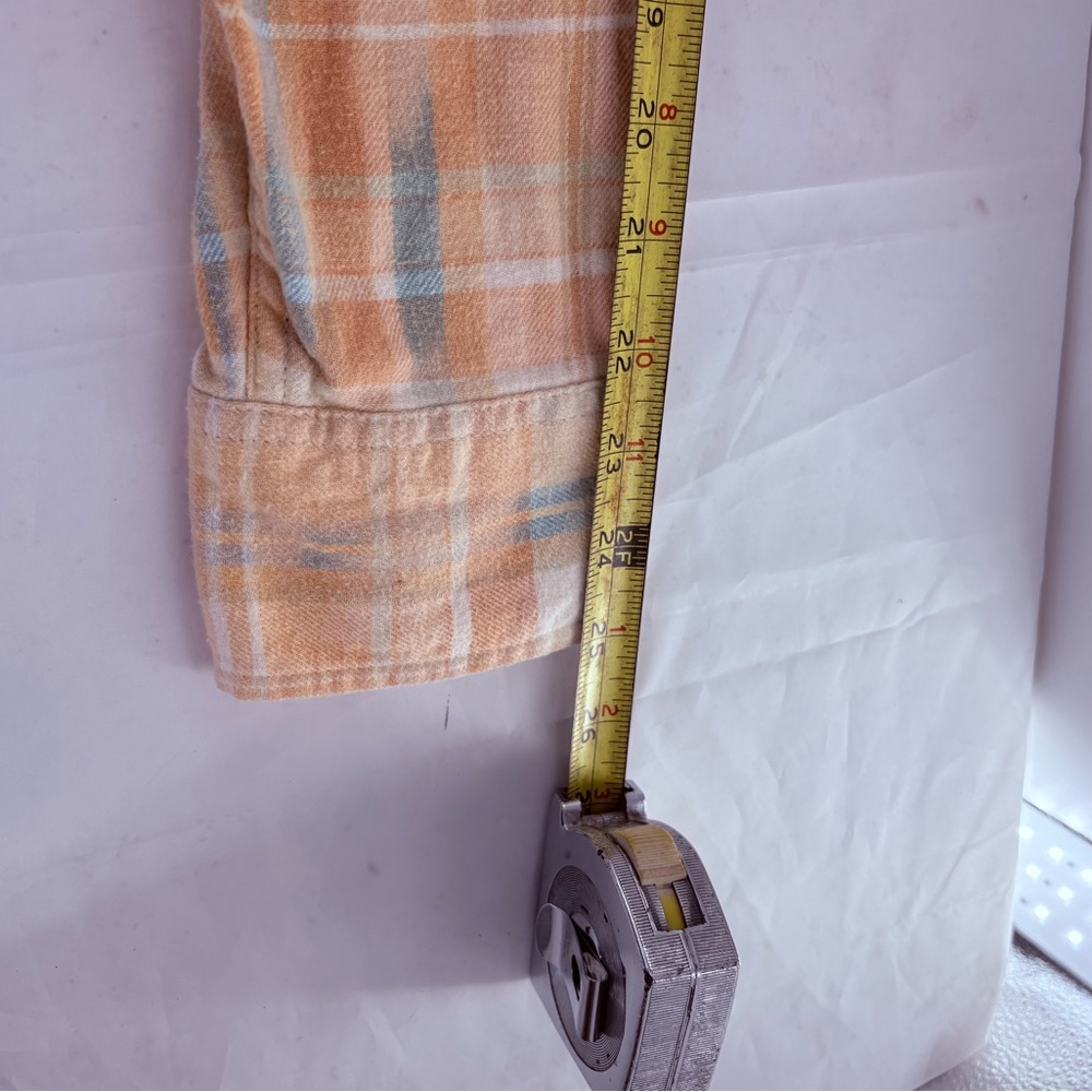 Bleached Upcycled Hombre Plaid Flannel Button Down Shirt Size Small - Picture 9 of 11
